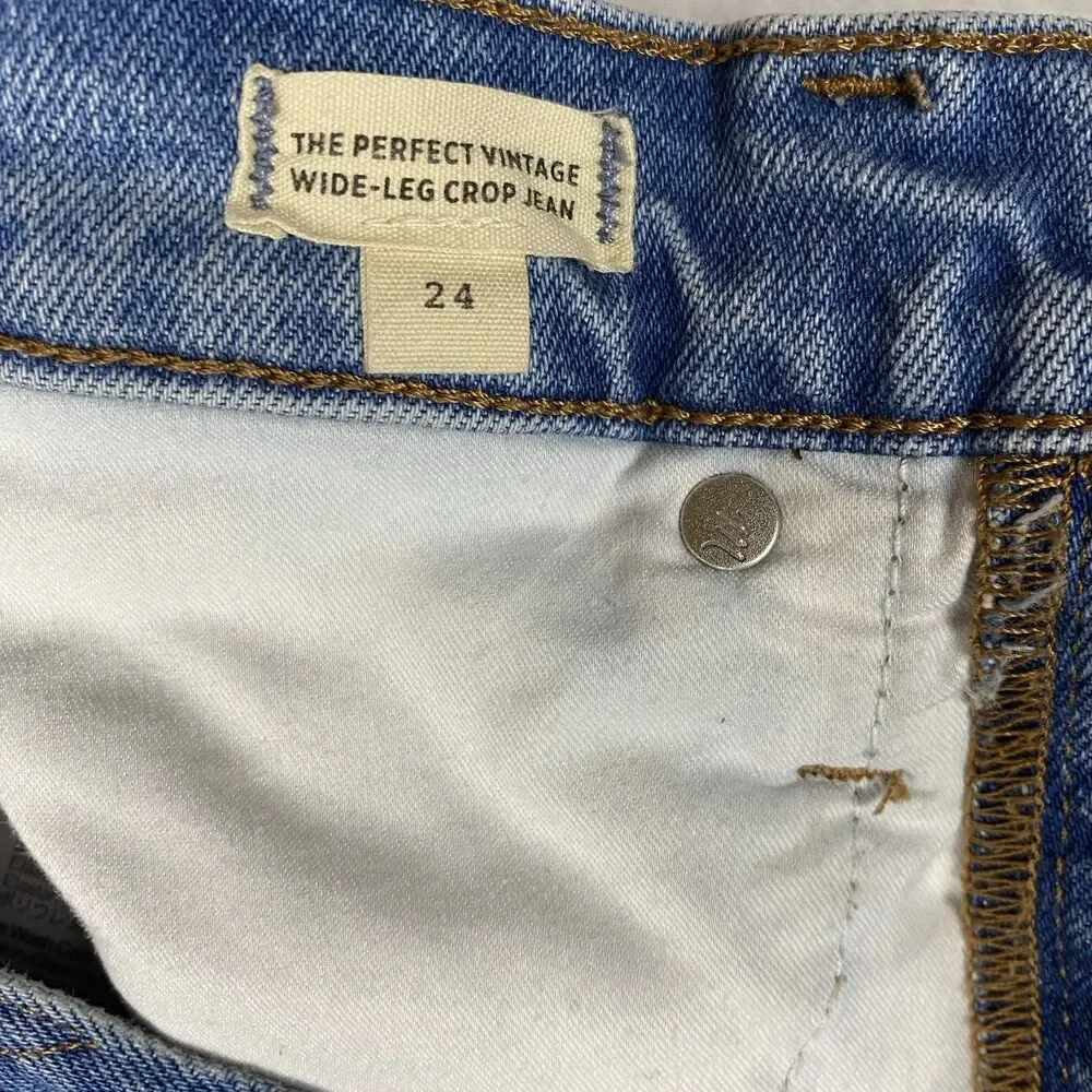 Madewell Perfect Vintage Wide-Leg Crop Jeans Womens 24 Blue Raw Hem High Rise